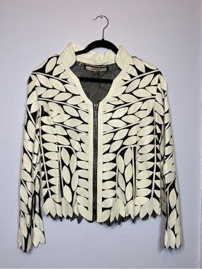 Vintage Leather 9000 jacket with white leather petals size XL